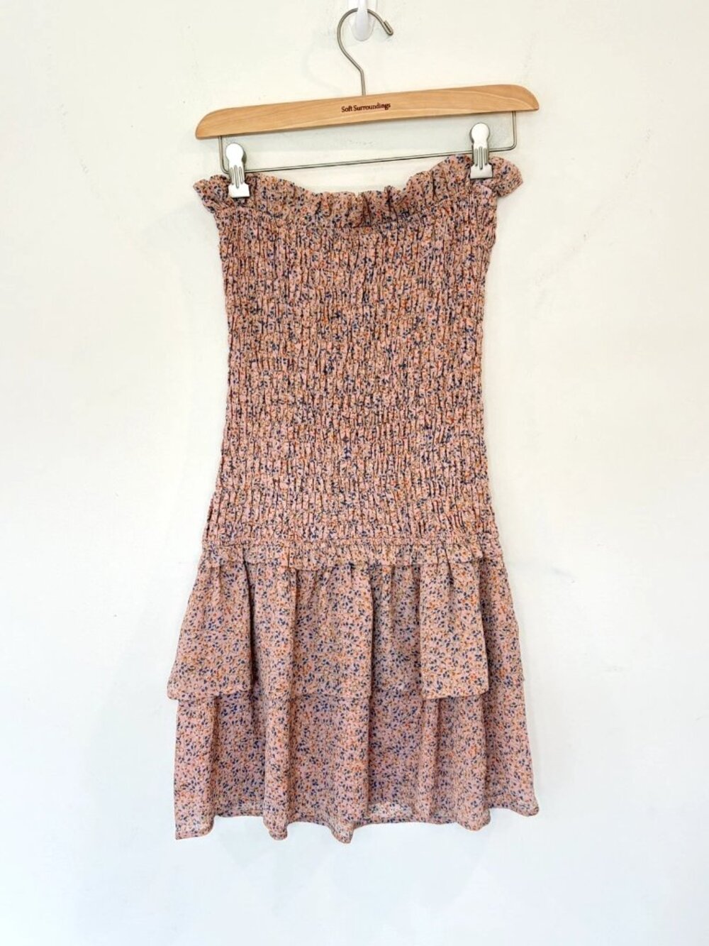 Storia Smocked Strapless Dress Sz S Pink Drop Waist Coastal Cowgirl Coquette